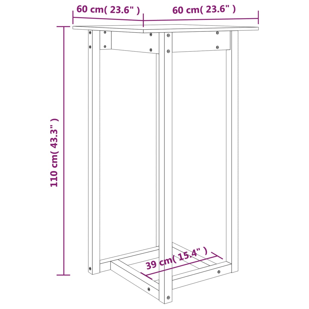 vidaXL Mesa de bar 60x60x110 cm pinho maciço preto