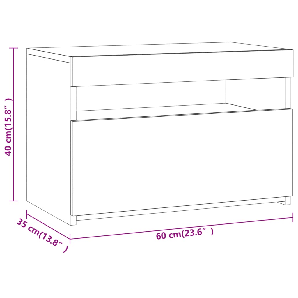 vidaXL Mesa de cabeceira c/ LEDs 60x35x40 cm carvalho fumado