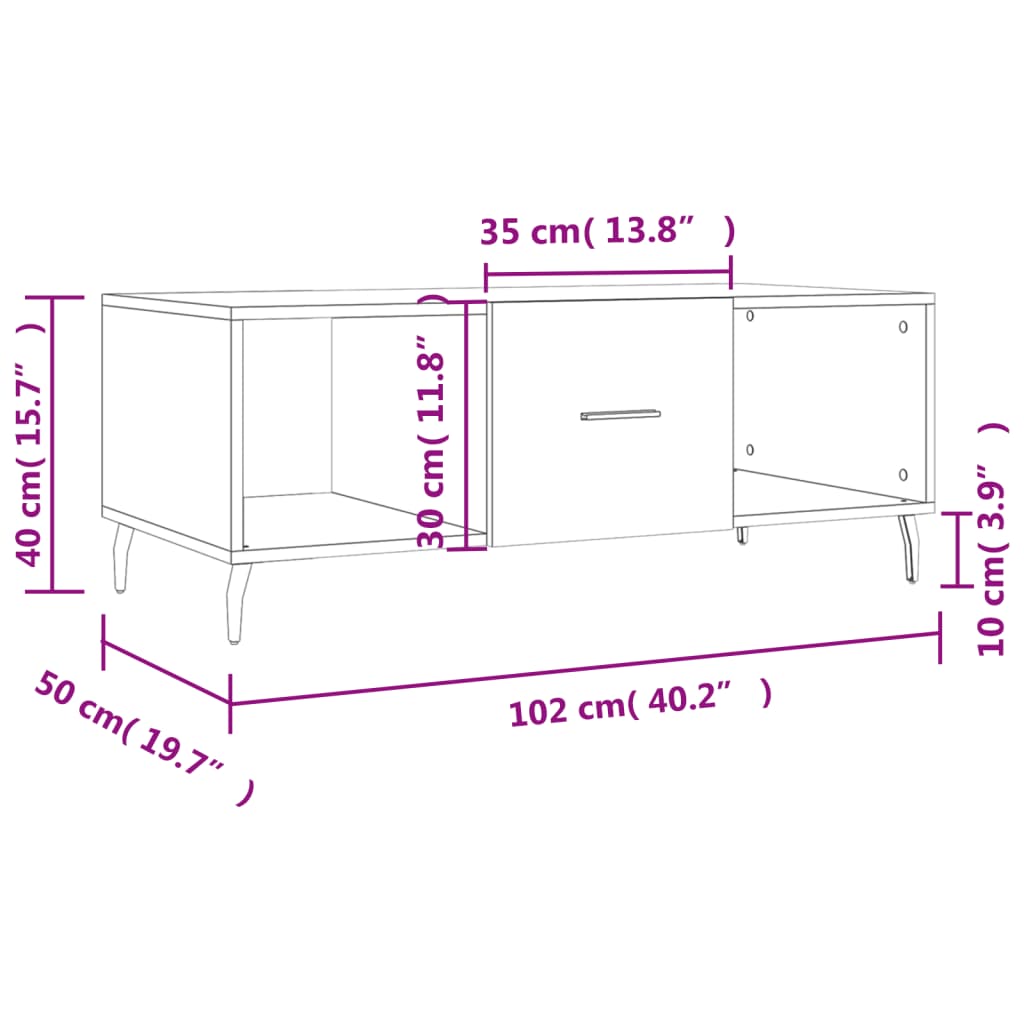 vidaXL Mesa de centro 102x50x40 derivados de madeira carvalho sonoma