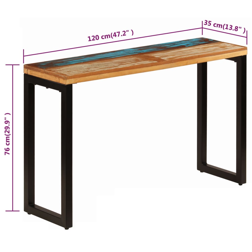 vidaXL Mesa consola 120x35x76 cm madeira recuperada maciça e aço