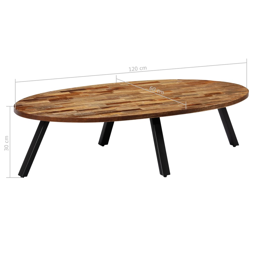 vidaXL Mesa de centro teca maciça reciclada oval 120x60x30 cm