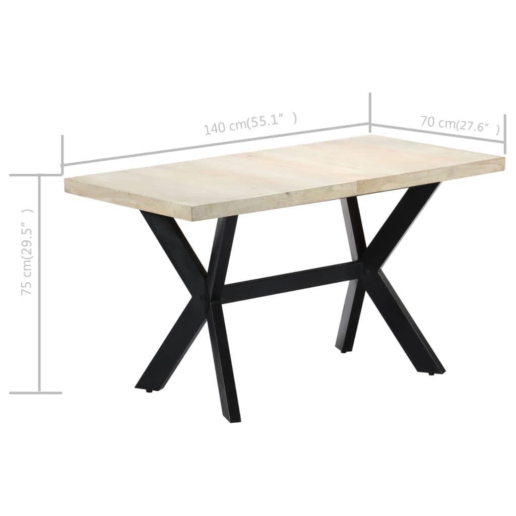 vidaXL Mesa de jantar 140x70x75cm madeira mangueira maciça branqueada