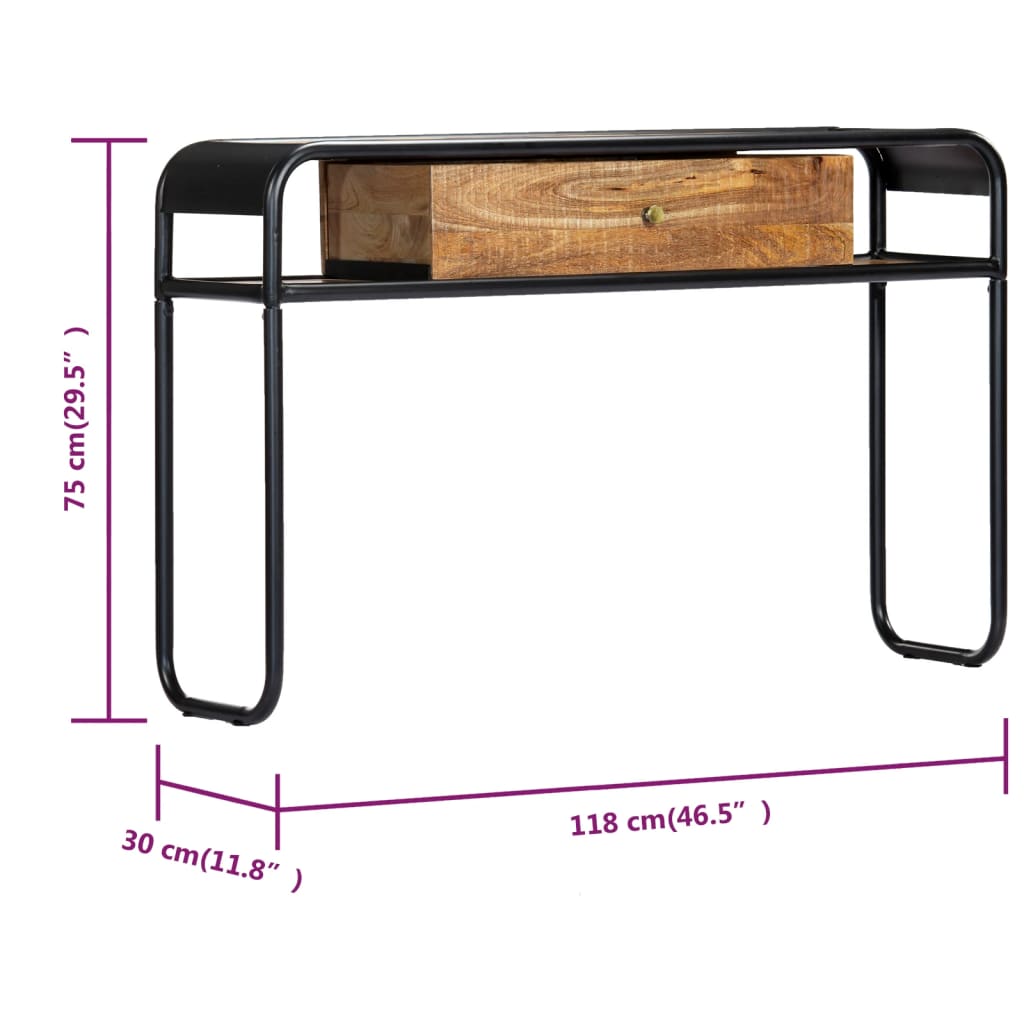 vidaXL Mesa consola 118x30x75 cm madeira de mangueira maciça