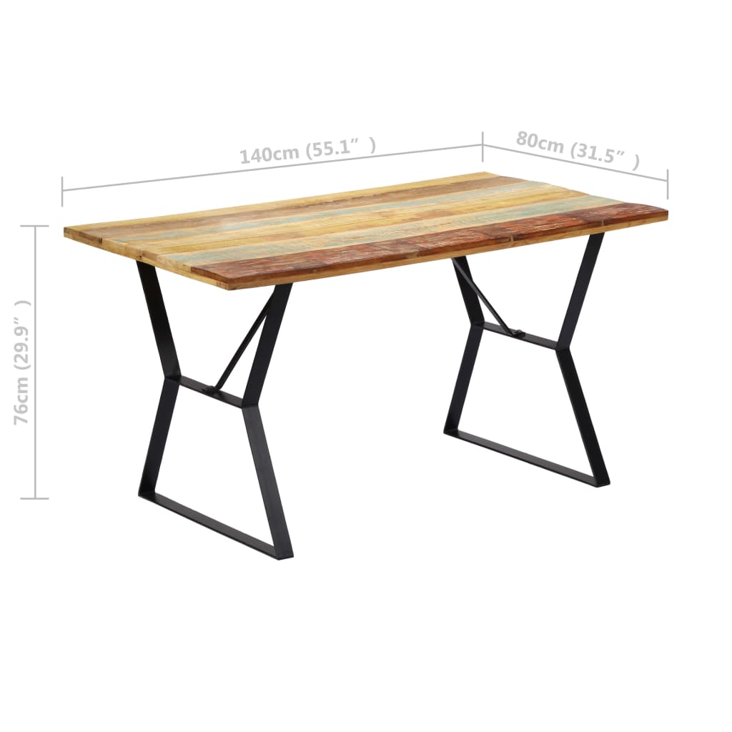 vidaXL Mesa de jantar 140x80x76 cm madeira recuperada maciça