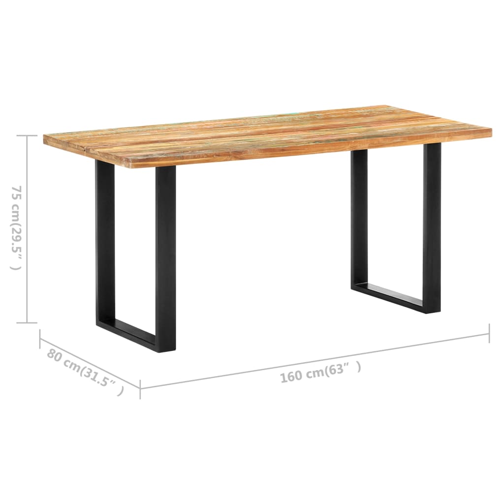 vidaXL Mesa de jantar 160x80x75 cm madeira recuperada maciça