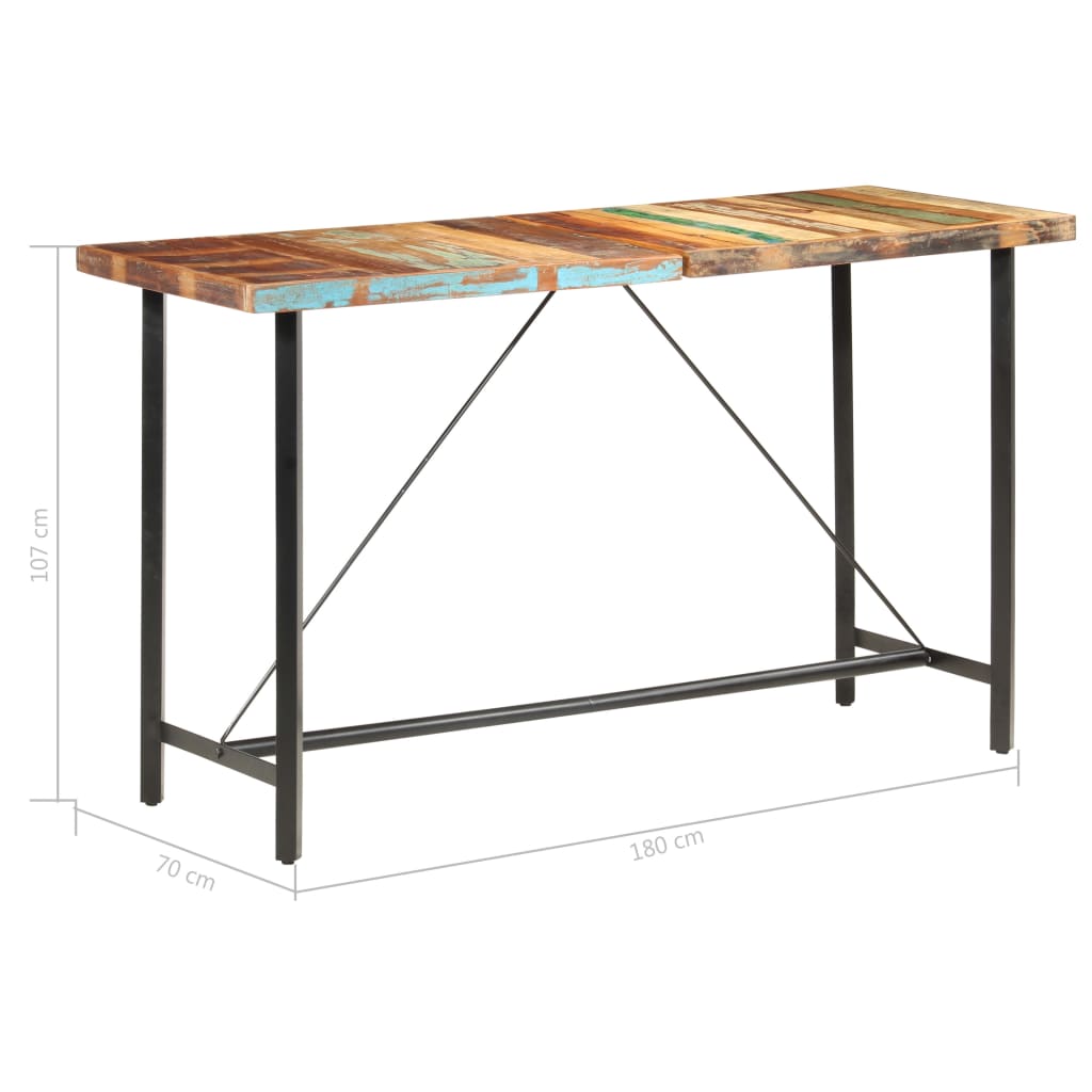 vidaXL Mesa de bar 180x70x107 cm madeira recuperada maciça