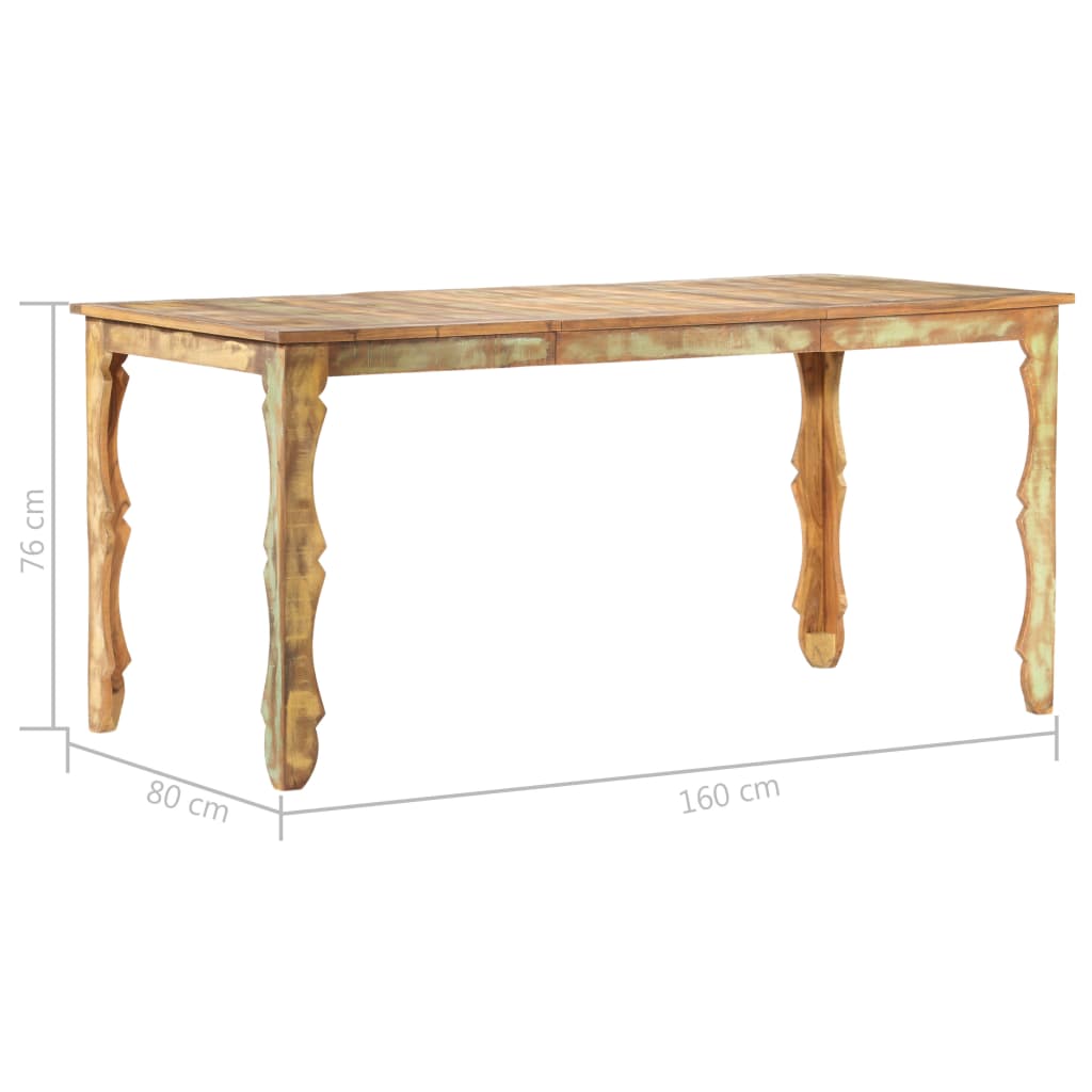 vidaXL Mesa de jantar 160x80x76 cm madeira recuperada maciça