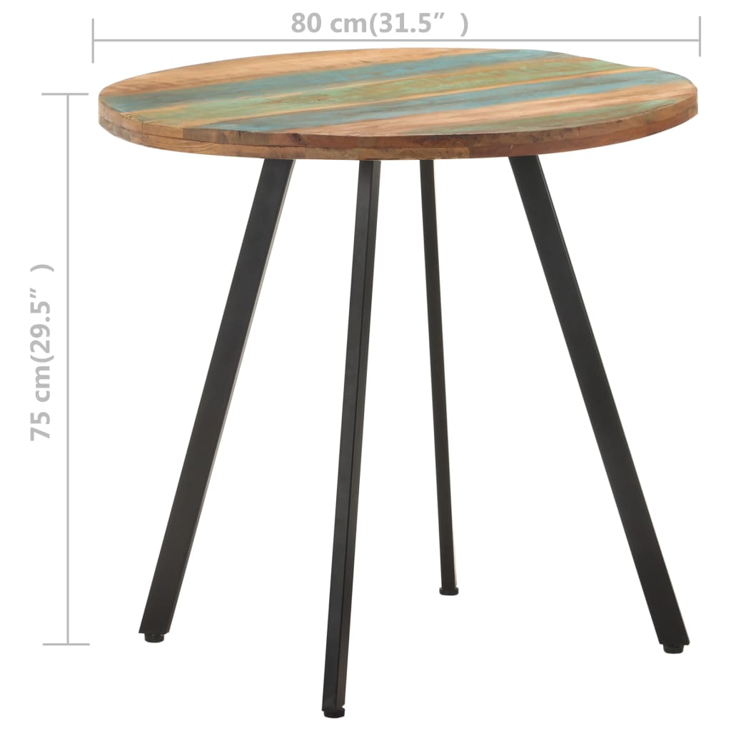 vidaXL Mesa de jantar 80 cm madeira recuperada maciça