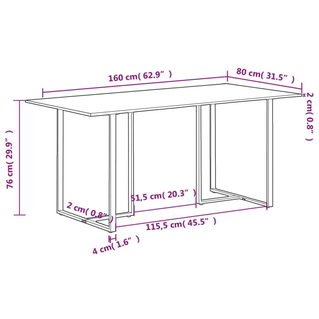 vidaXL Mesa de jantar 160 cm madeira de mangueira áspera