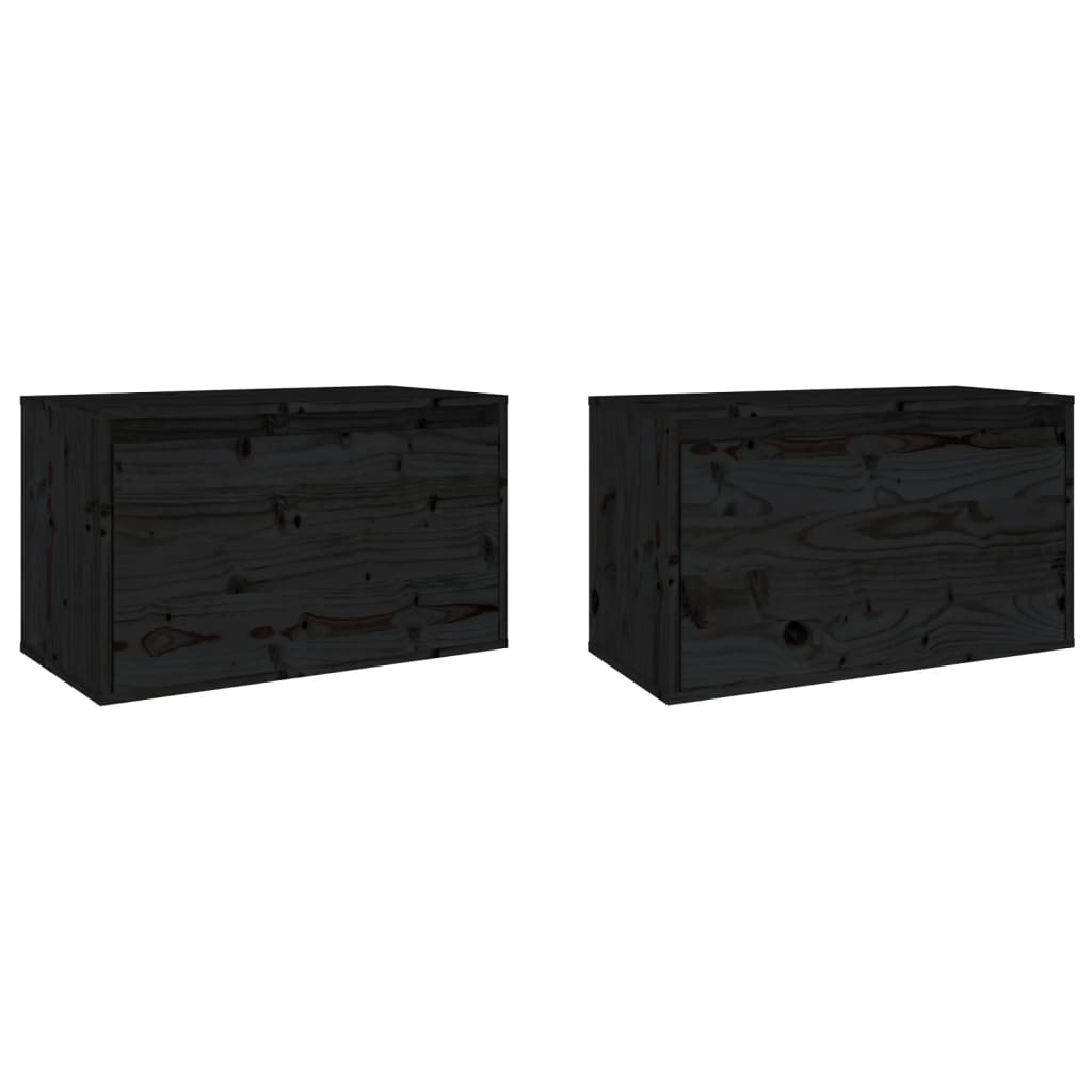 vidaXL Armários de parede 2 pcs 60x30x35 cm pinho maciço preto