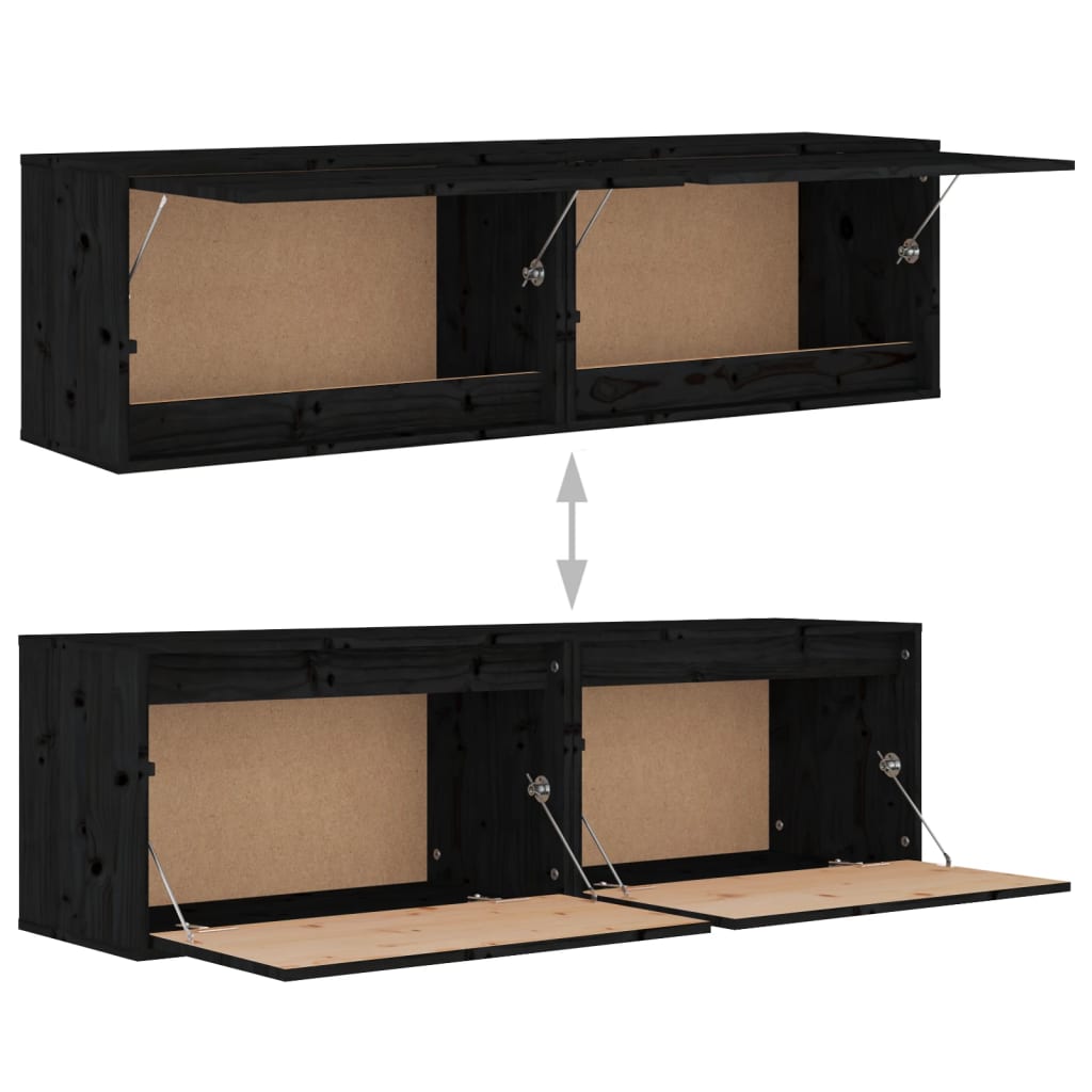 vidaXL Armários de parede 2 pcs 60x30x35 cm pinho maciço preto