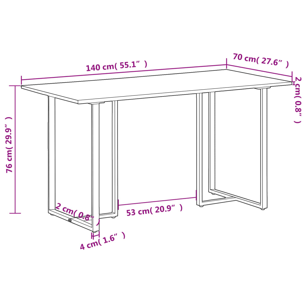 vidaXL Mesa de jantar 140 cm madeira de mangueira áspera