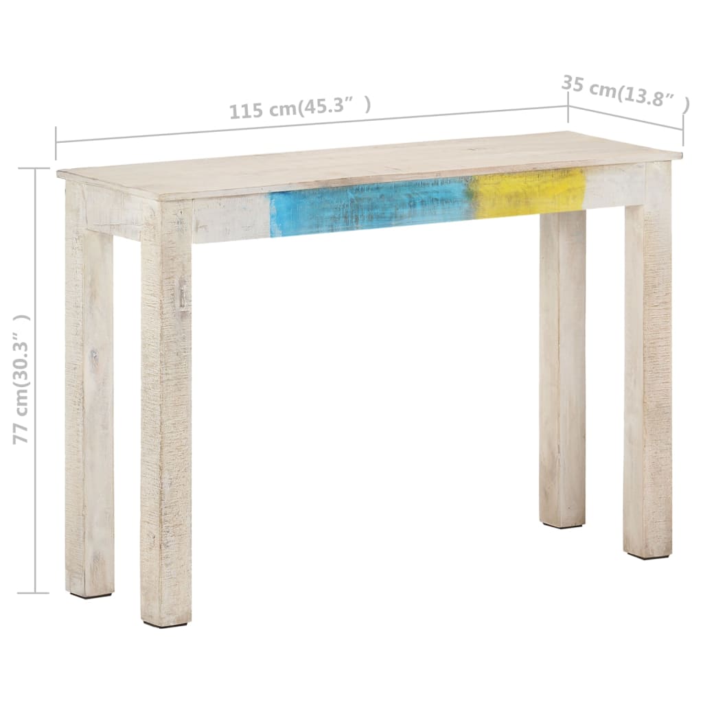 vidaXL Mesa consola 115x35x77 cm madeira de mangueira áspera branco