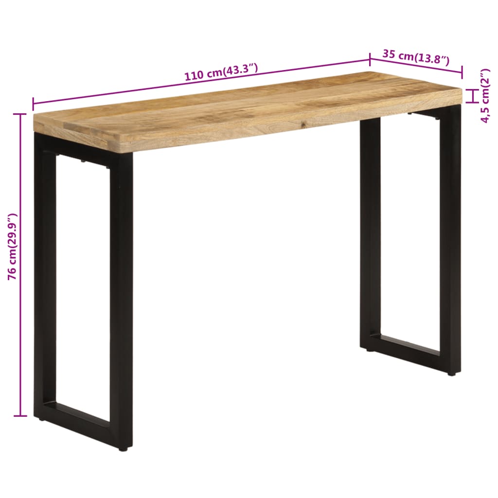 vidaXL Mesa consola 110x35x76 cm madeira de mangueira áspera maciça