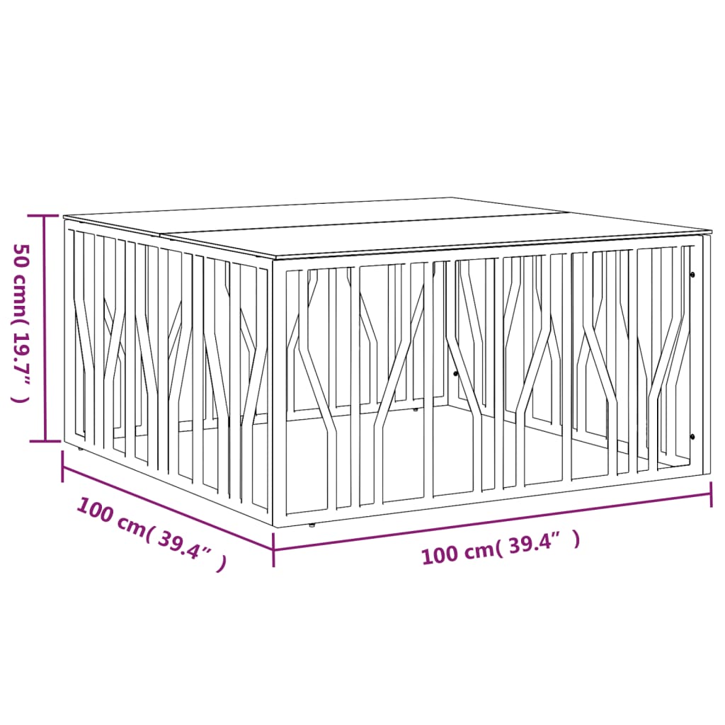 vidaXL Mesa de centro 100x100x50 cm aço inoxidável e vidro prateado