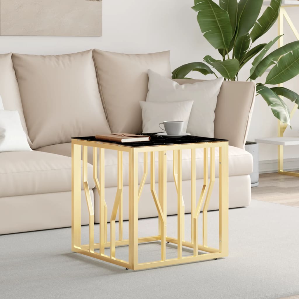 vidaXL Mesa de centro 50x50x50 cm aço inoxidável e vidro dourado