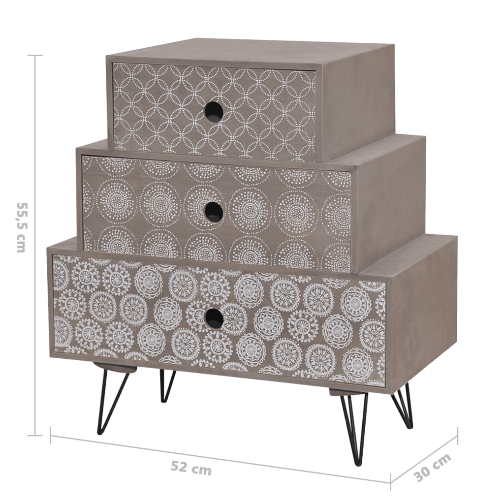 vidaXL Mesa de cabeceira com 3 gavetas cinzento e castanho