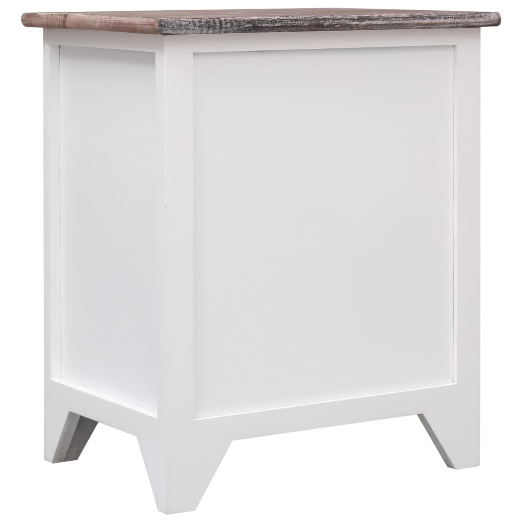 vidaXL Mesa de cabeceira 38x28x45 cm madeira paulownia castanho/branco