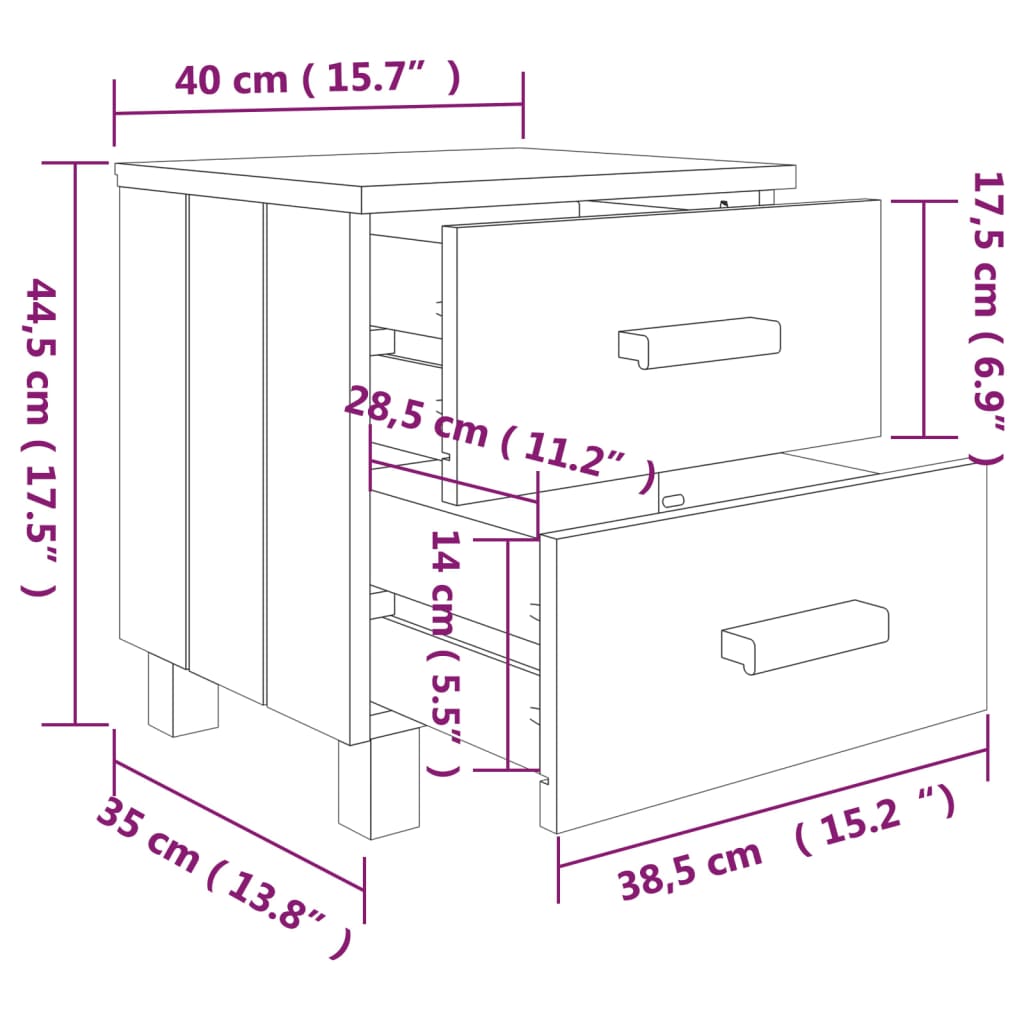 vidaXL Mesas cabeceira HAMAR 2pcs 40x35x44,5 pinho maciço cinza-escuro