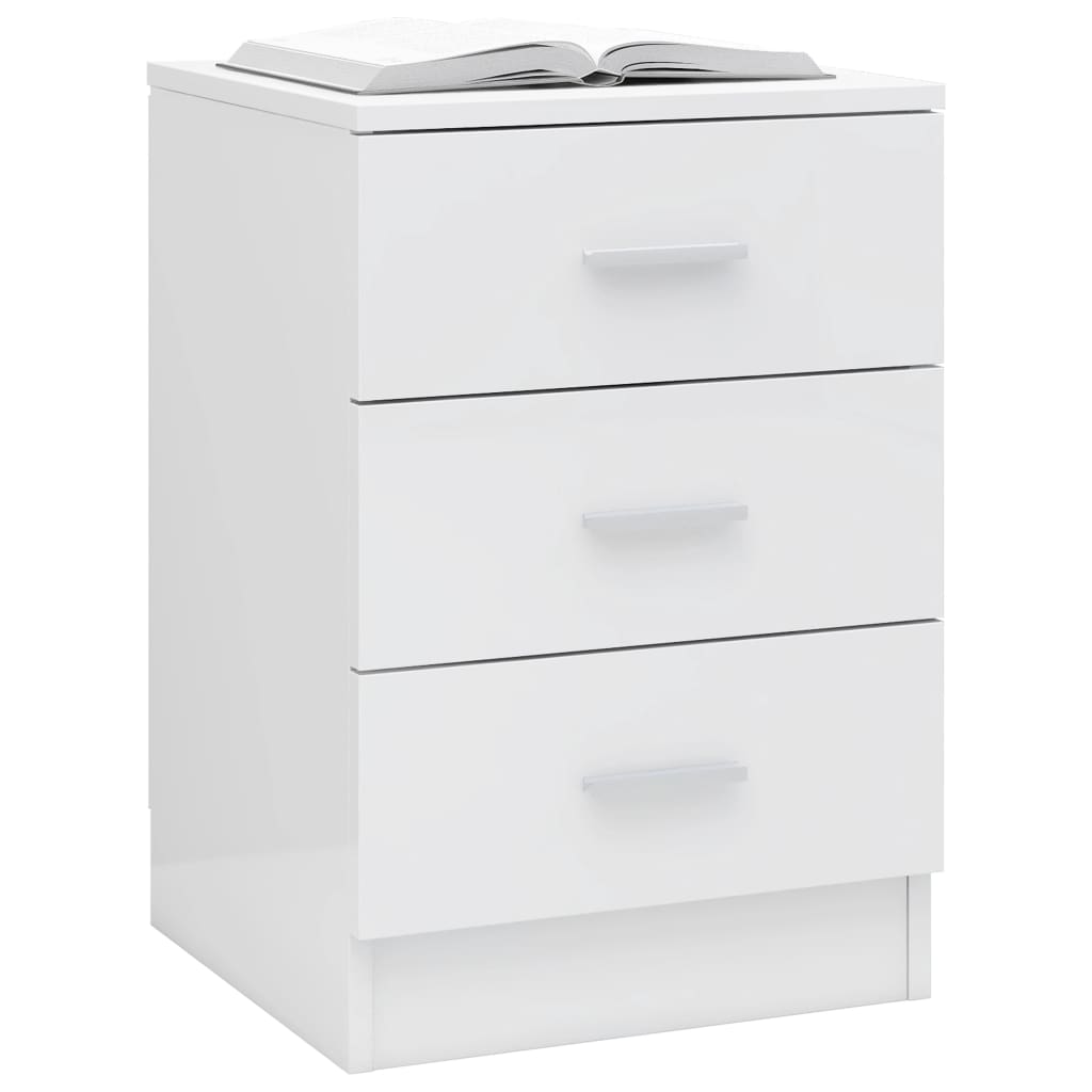 vidaXL Mesa de cabeceira 38x35x56 cm contraplacado branco brilhante