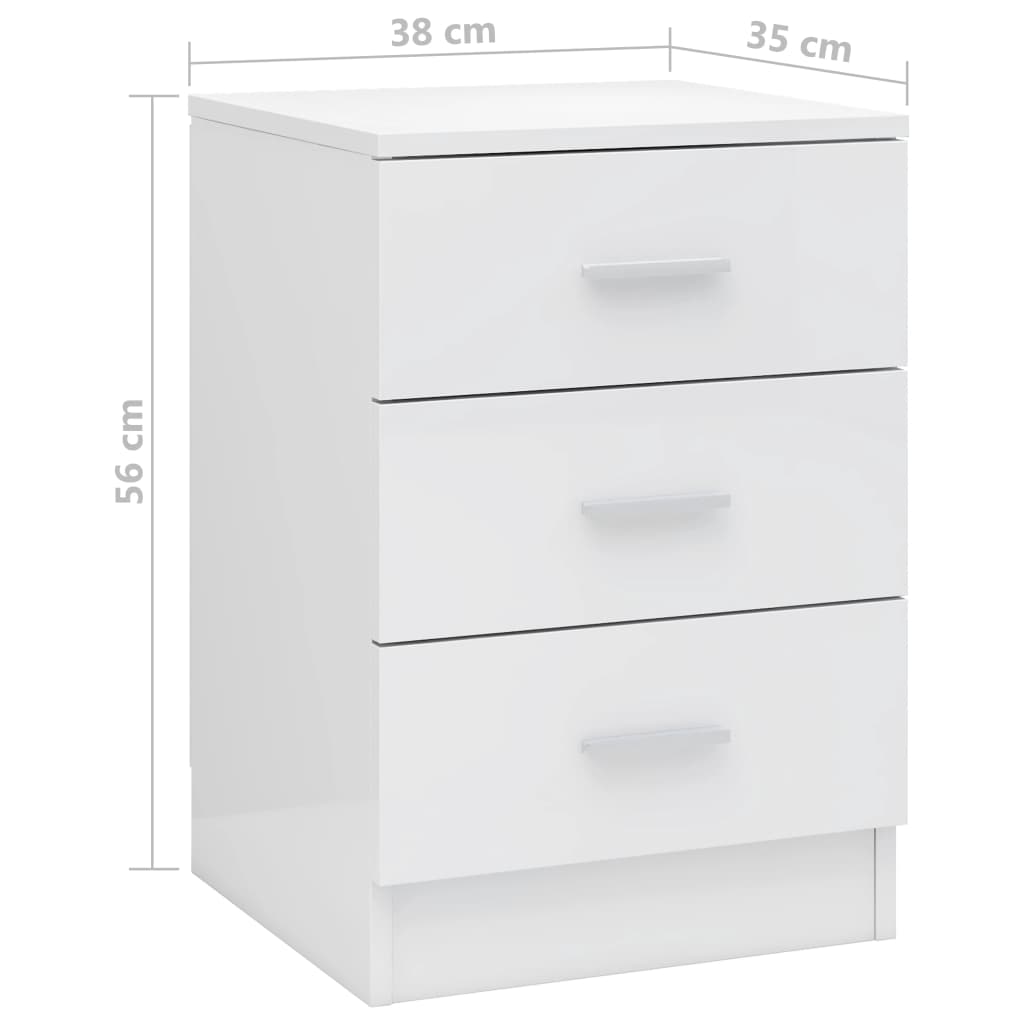 vidaXL Mesa de cabeceira 38x35x56 cm contraplacado branco brilhante