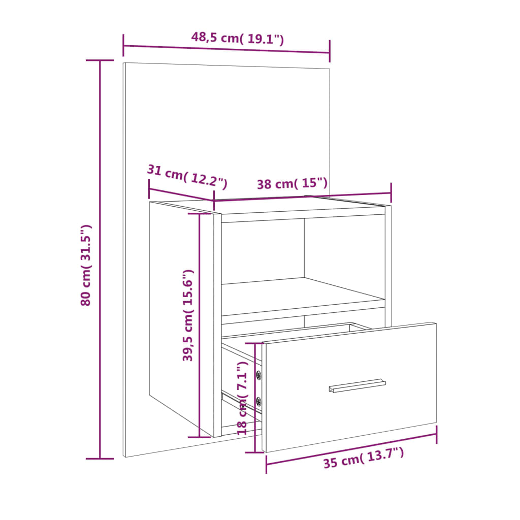 vidaXL Mesas cabeceira montagem parede 2 pcs branco e carvalho sonoma