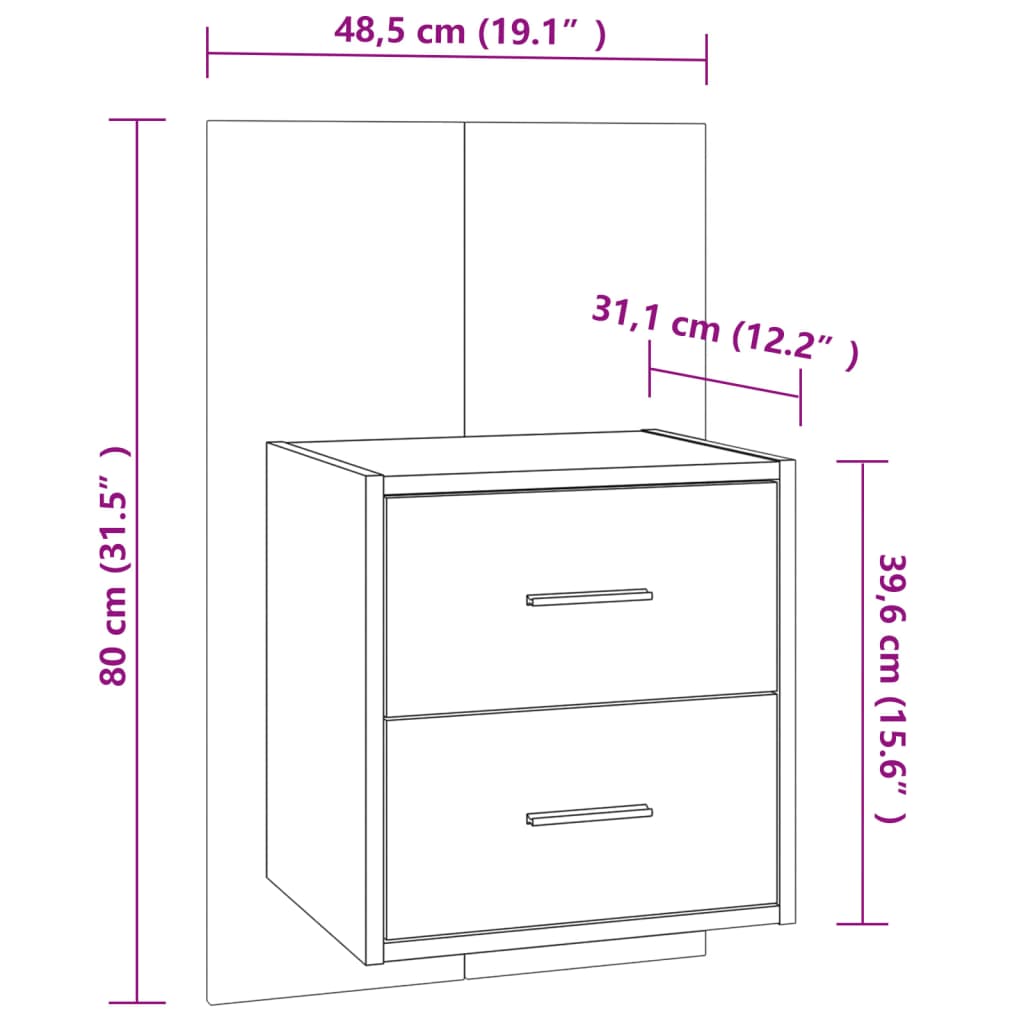 vidaXL Mesa de cabeceira montagem na parede branco e carvalho sonoma