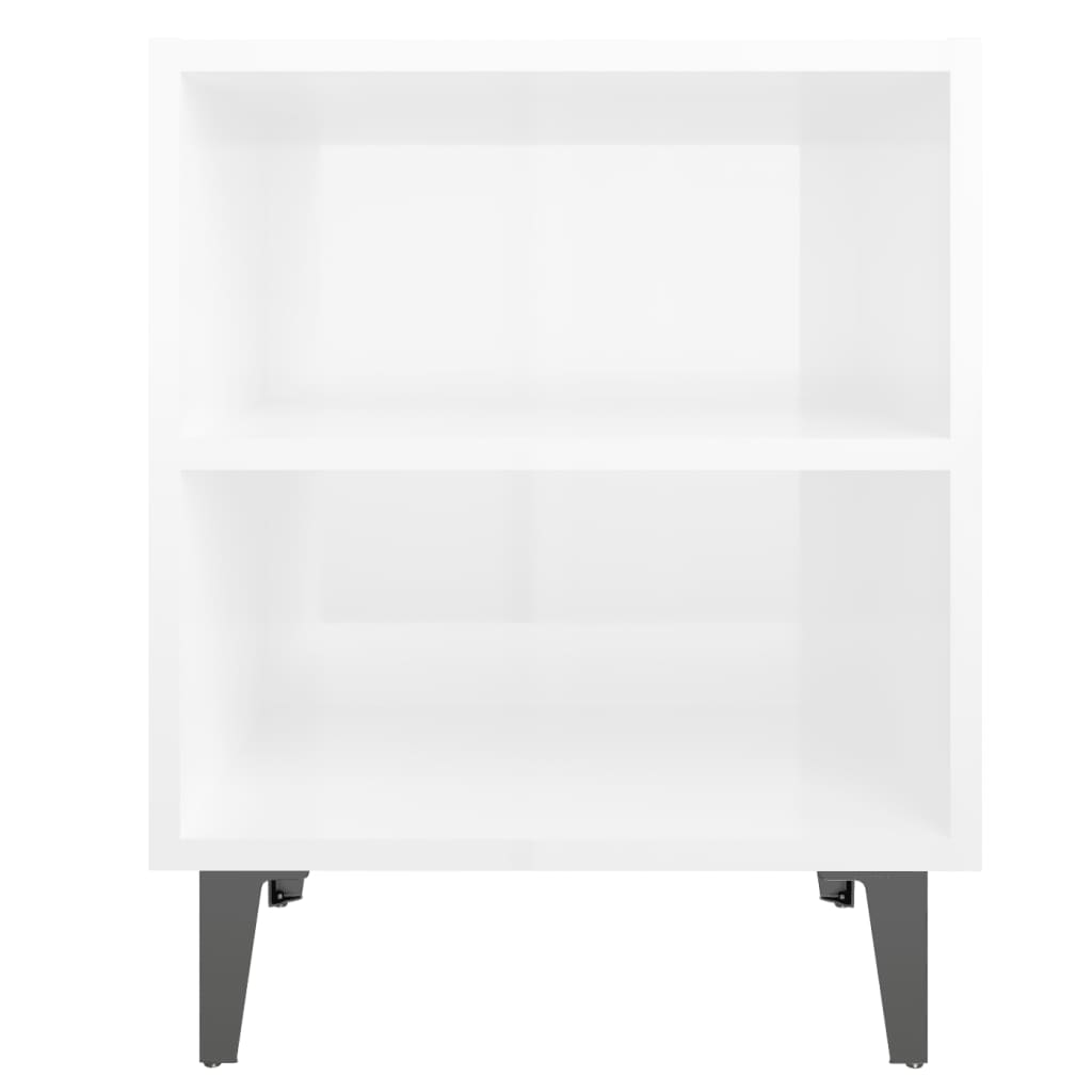 vidaXL Mesa de cabeceira pernas em metal 40x30x50 cm branco brilhante