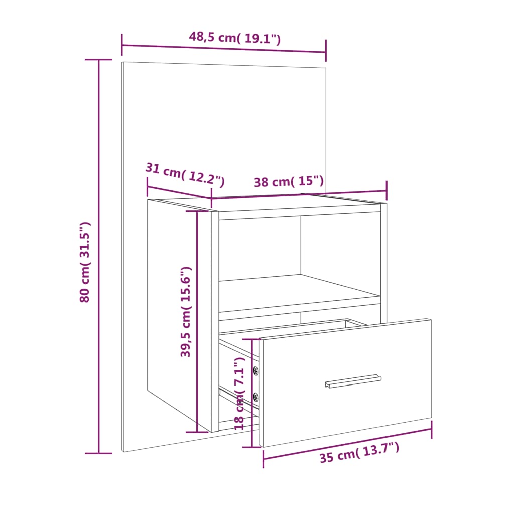 vidaXL Mesa de cabeceira montagem na parede branco