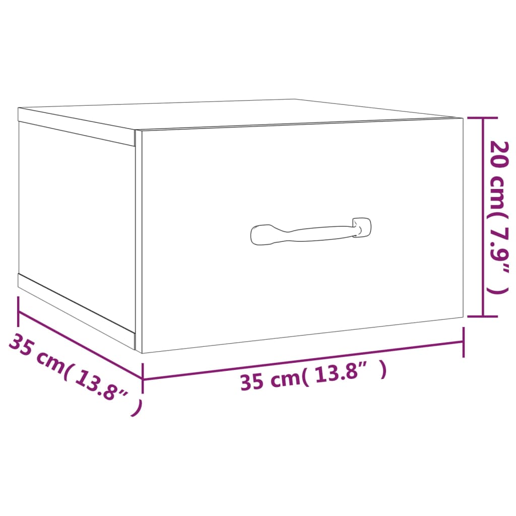 vidaXL Mesas de cabeceira parede 2 pcs 35x35x20 cm branco brilhante