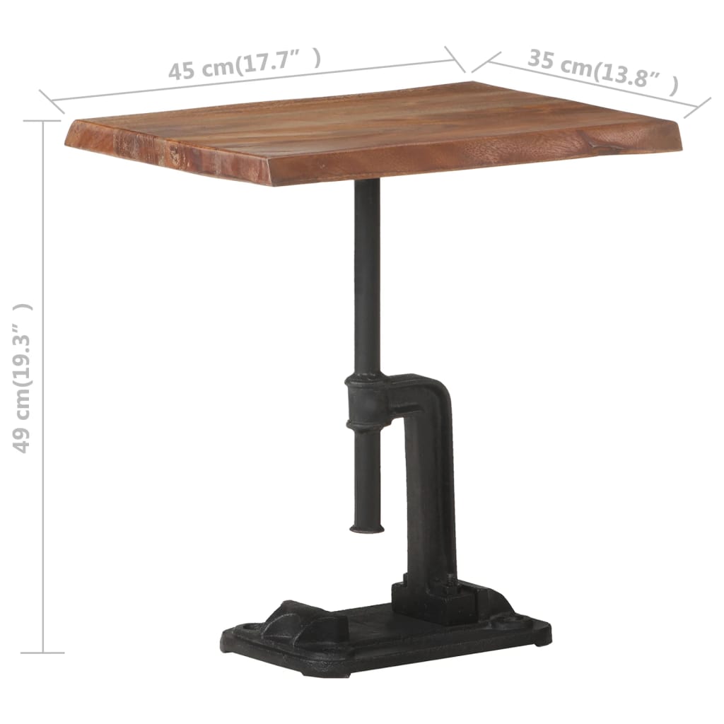 vidaXL Mesa de apoio 45x35x49cm acácia maciça e ferro fundido castanho