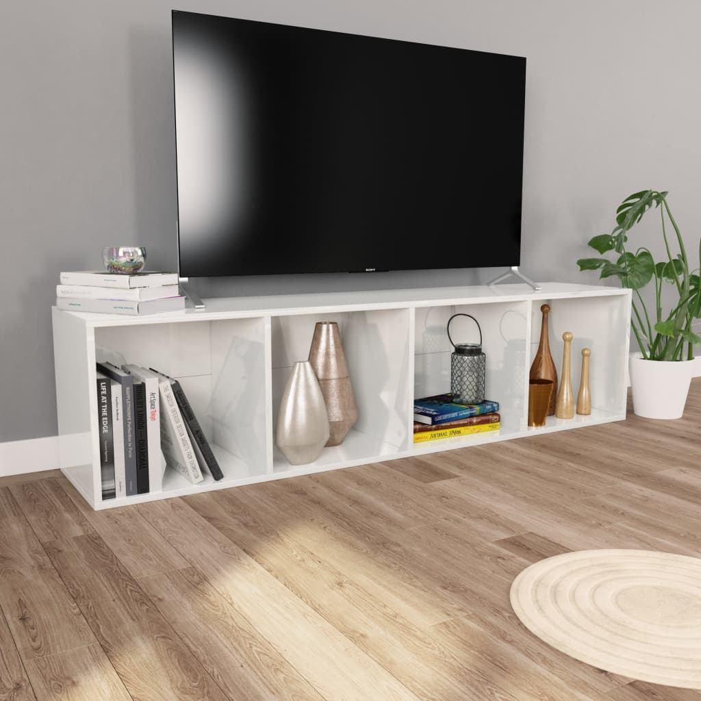 vidaXL Estante/móvel de TV 36x30x143 cm contraplacado branco brilhante