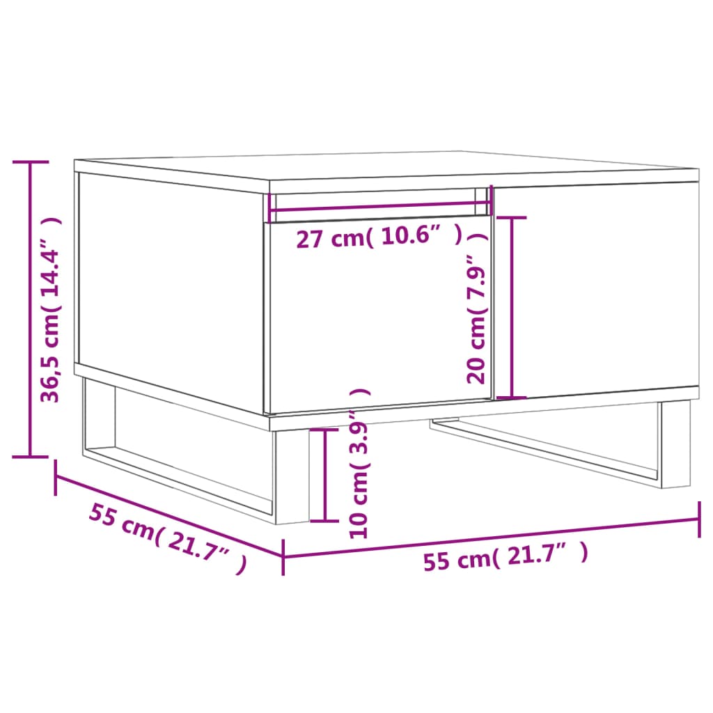 vidaXL Mesa de centro 55x55x36,5 cm derivados madeira branco brilhante