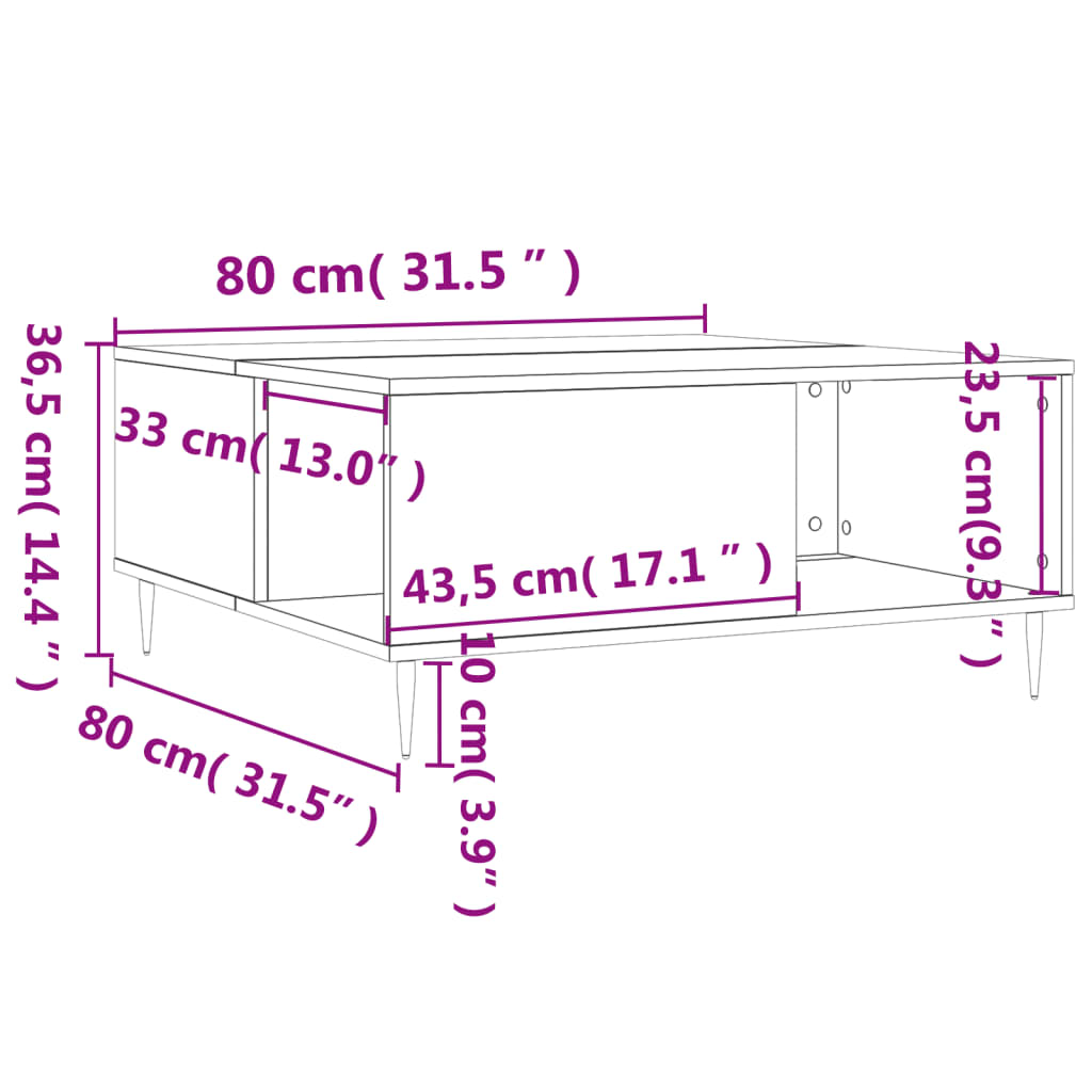 vidaXL Mesa de centro 80x80x36,5 cm derivados de madeira branco