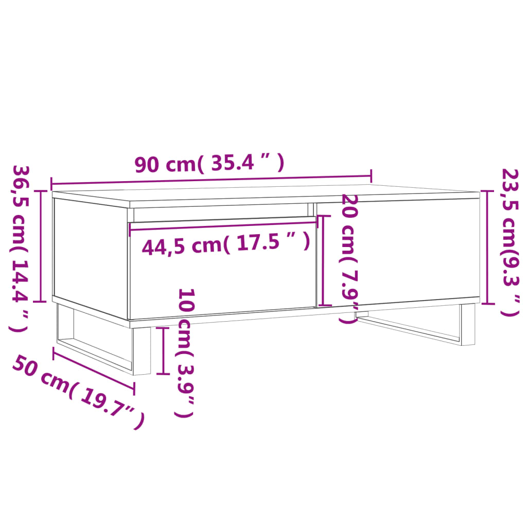 vidaXL Mesa de centro 90x50x36,5 cm derivados madeira carvalho fumado