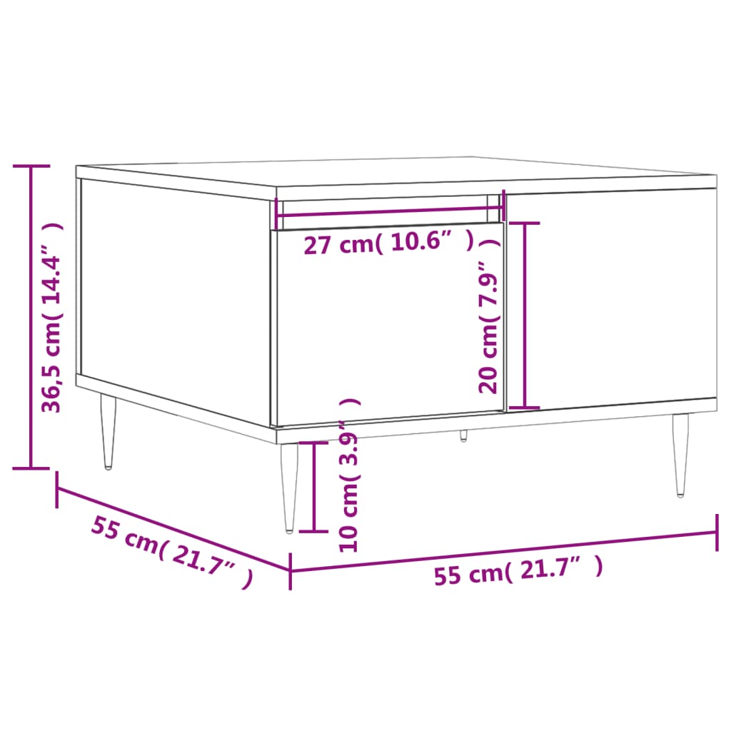 vidaXL Mesa de centro 55x55x36,5 cm derivados madeira carvalho fumado