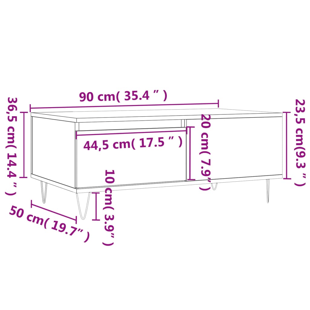 vidaXL Mesa de centro 90x50x36,5 cm derivados madeira cinzento cimento