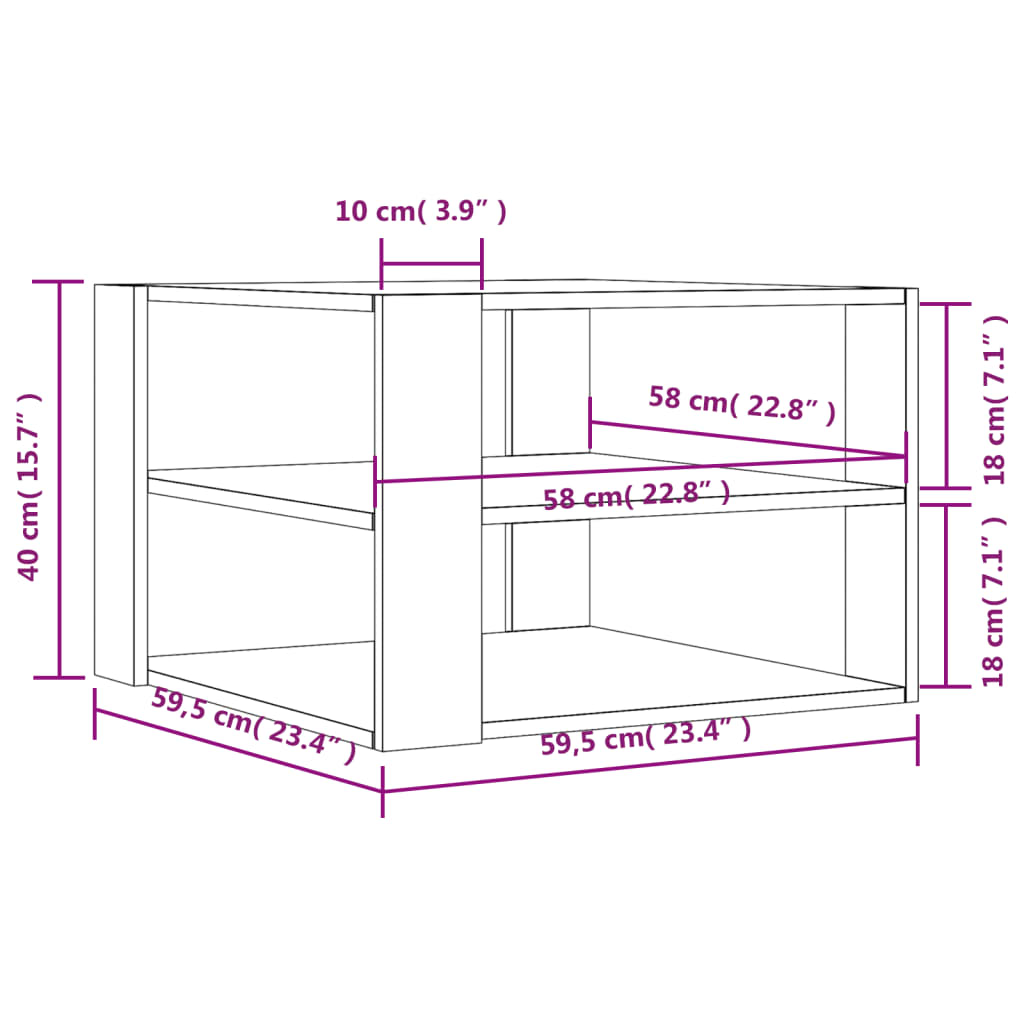 vidaXL Mesa centro 59,5x59,5x40 cm derivados madeira branco brilhante