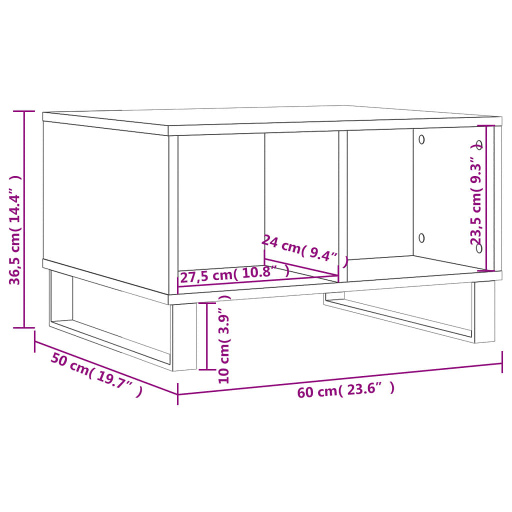 vidaXL Mesa de centro 60x50x36,5 cm derivados de madeira cinza cimento