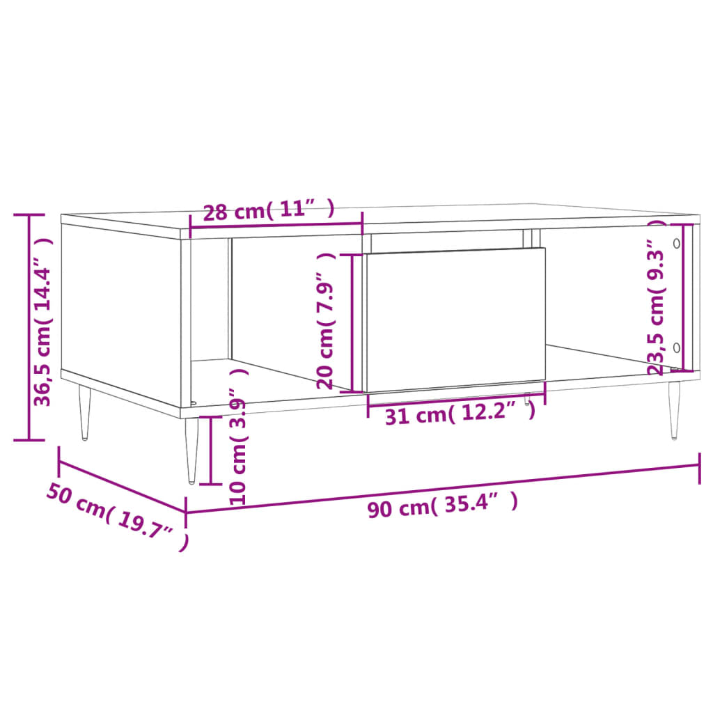 vidaXL Mesa de centro 90x50x36,5 cm derivados madeira cinzento cimento