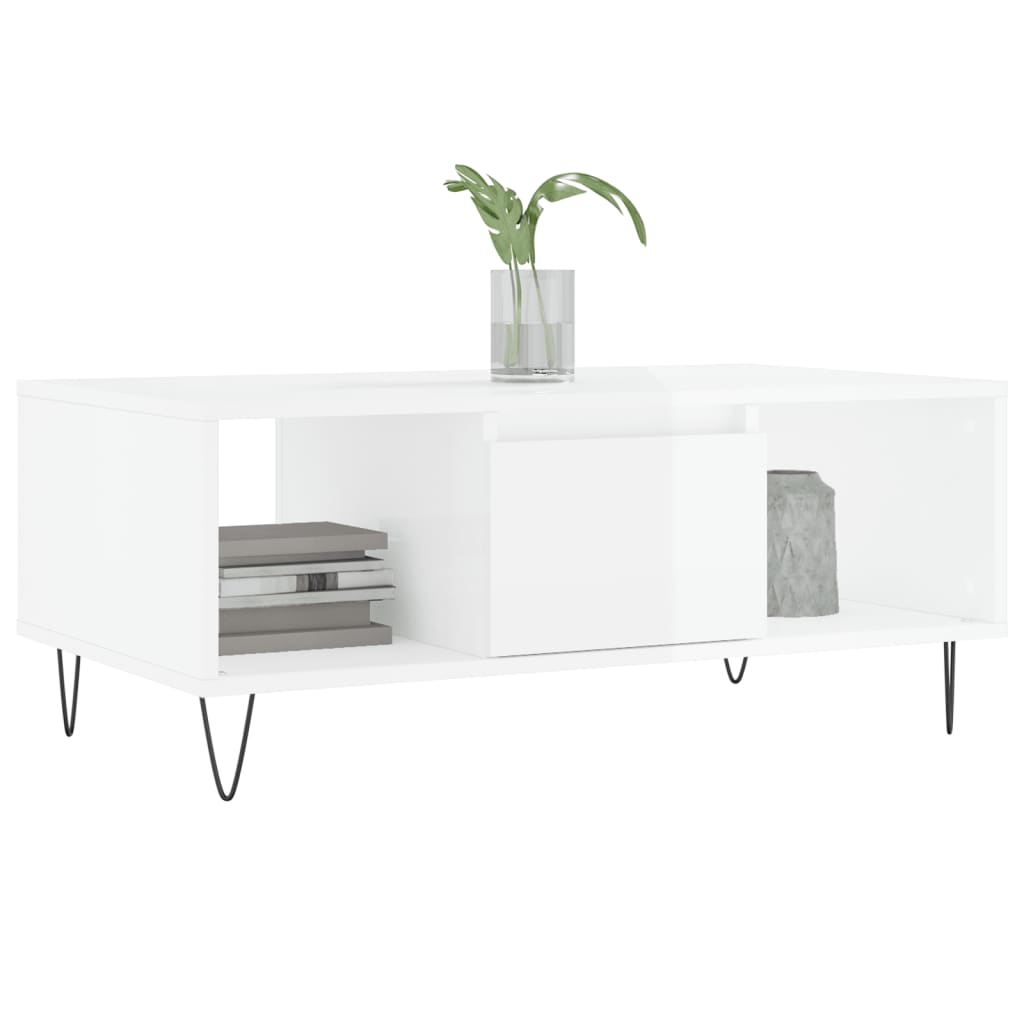 vidaXL Mesa de centro 90x50x36,5 cm derivados madeira branco brilhante