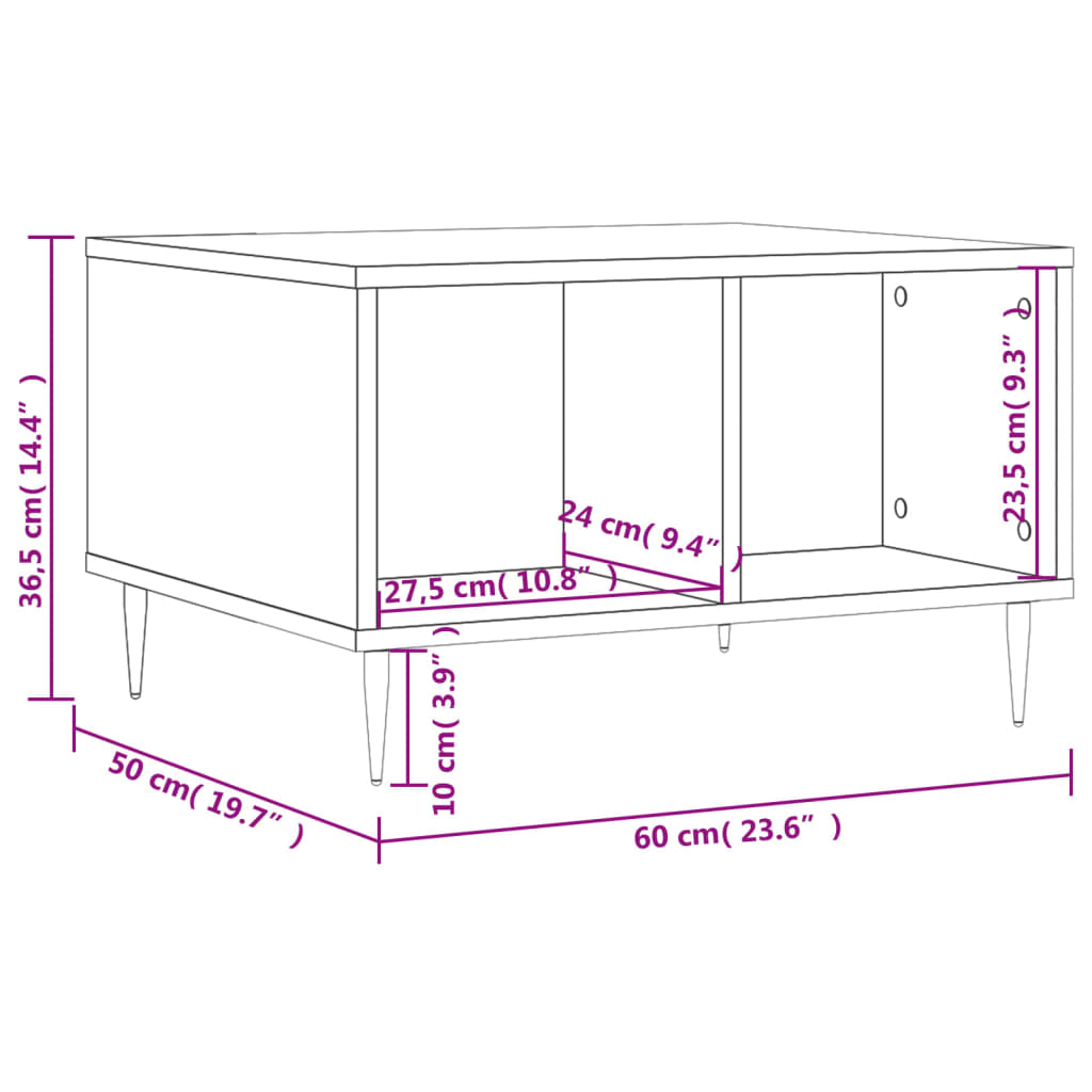 vidaXL Mesa de centro 60x50x36,5 cm derivados de madeira cinza sonoma