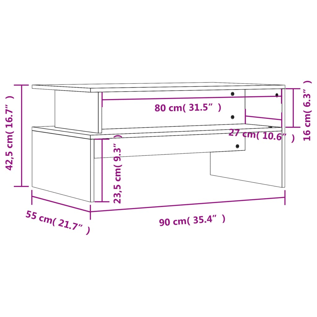 vidaXL Mesa de centro 90x55x42,5cm derivados madeira carvalho castanho