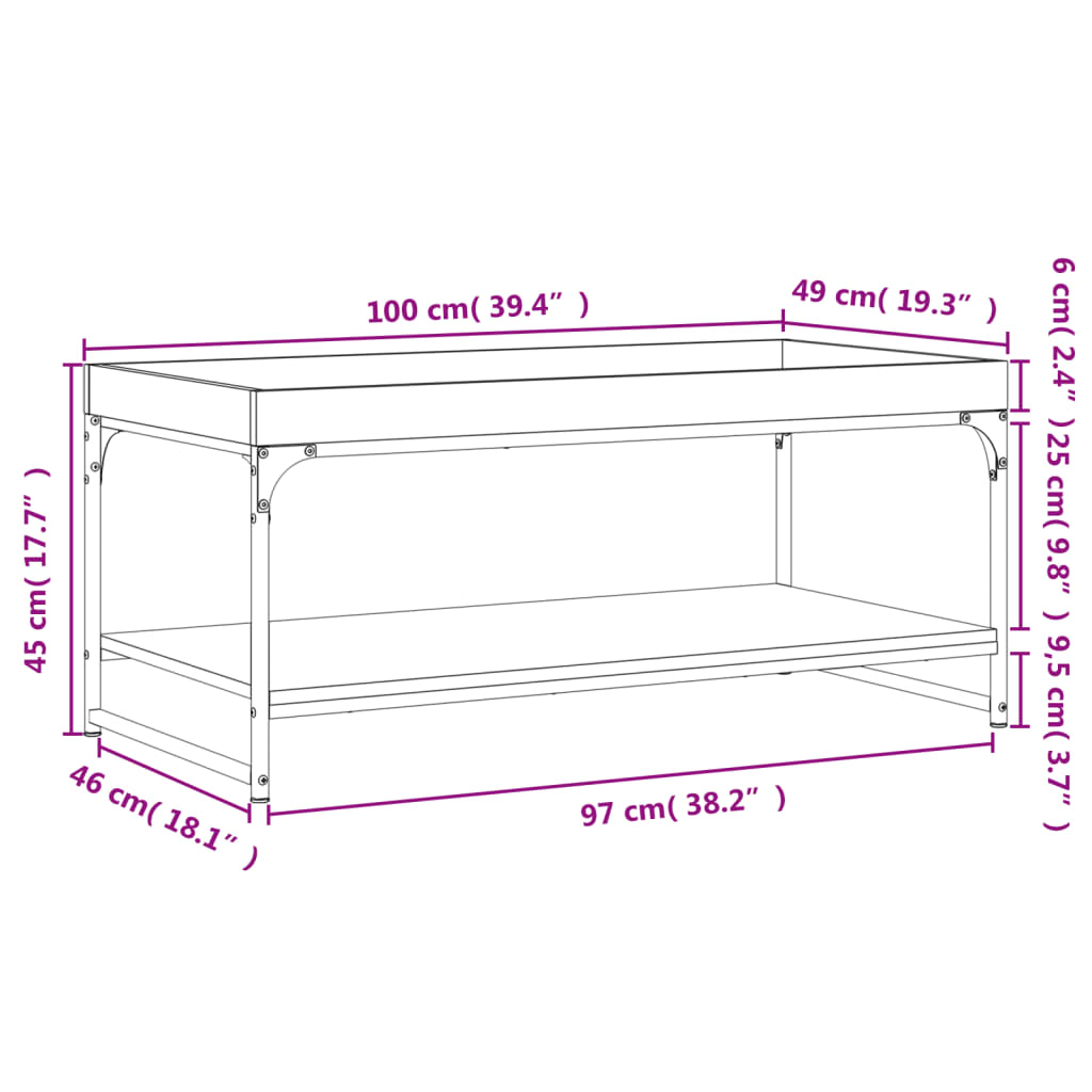 vidaXL Mesa de centro 100x49x45 cm derivados de madeira cinza sonoma