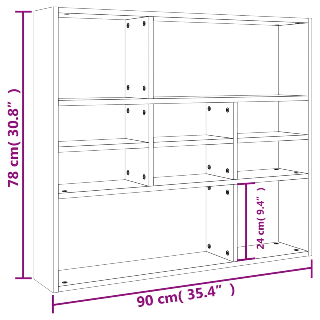 vidaXL Estante de parede 90x16x78 cm contraplacado cinzento cimento