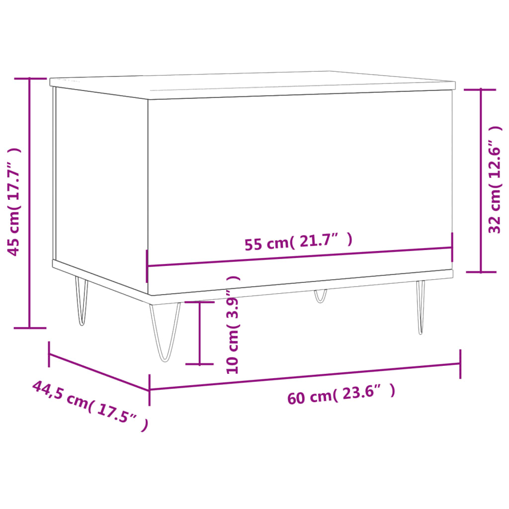 vidaXL Mesa de centro 60x44,5x45 cm derivados madeira cinzento cimento