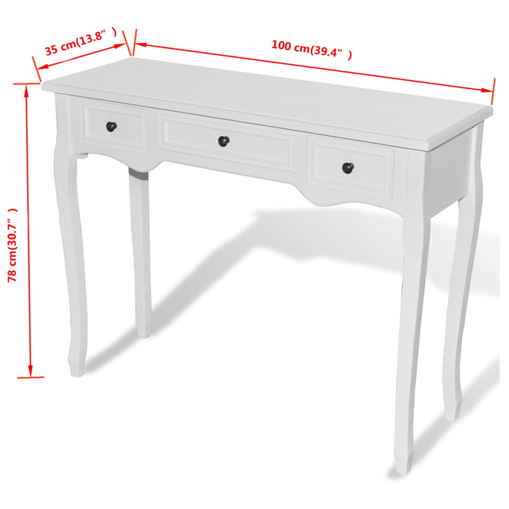 vidaXL Toucador/mesa consola com três gavetas branco