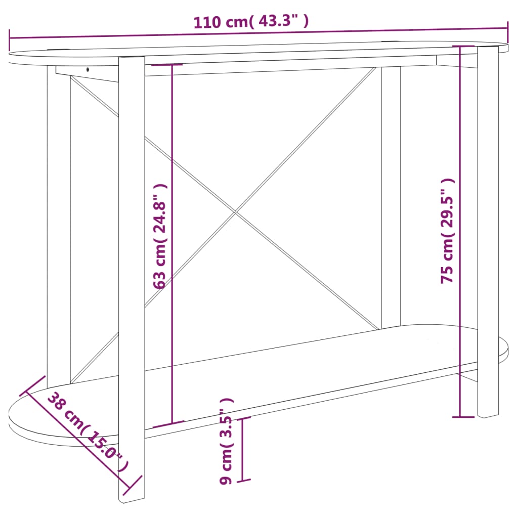 vidaXL Mesa consola 110x38x75 cm derivados de madeira