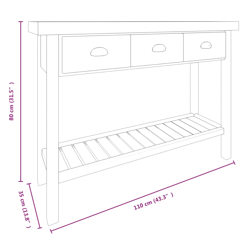 vidaXL Mesa consola 110x35x80 cm madeira de abeto maciça