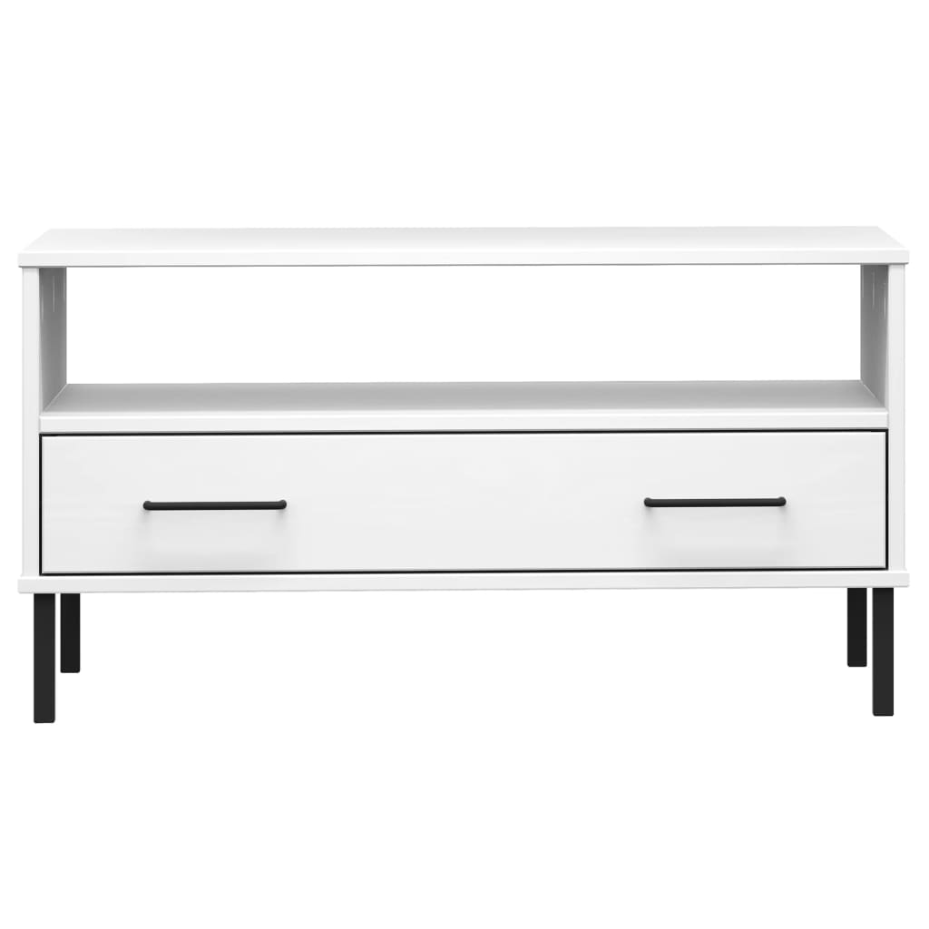 vidaXL Mesa de centro com pernas de metal madeira maciça OSLO branco